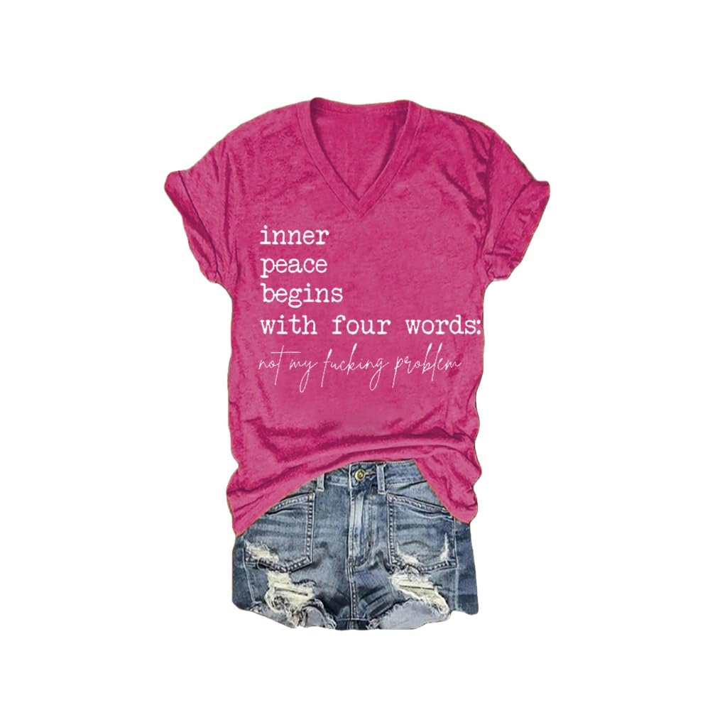 MOGUI The Path to Inner Peace Begins with Four Words Shirt Not My Fucking Problem T-Shirt Inner Peace Begins with Four Words Shirt Fun Graphic Tee Casual Vintage Tshirt Rosy, 4X-Large