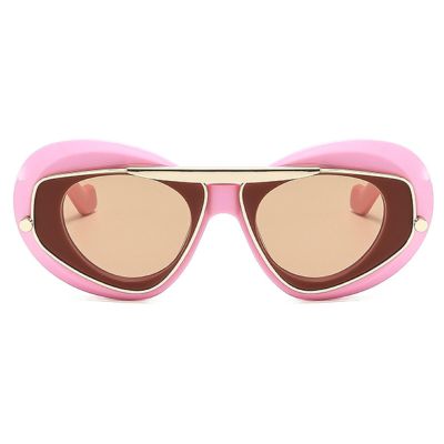 Trendy Cat Eye Sunglasses For Womens Thick Fashion Big Frame Sunnies Cute Oval Sun Glasses UV400 Metal Sun Glasses Shades (pink)