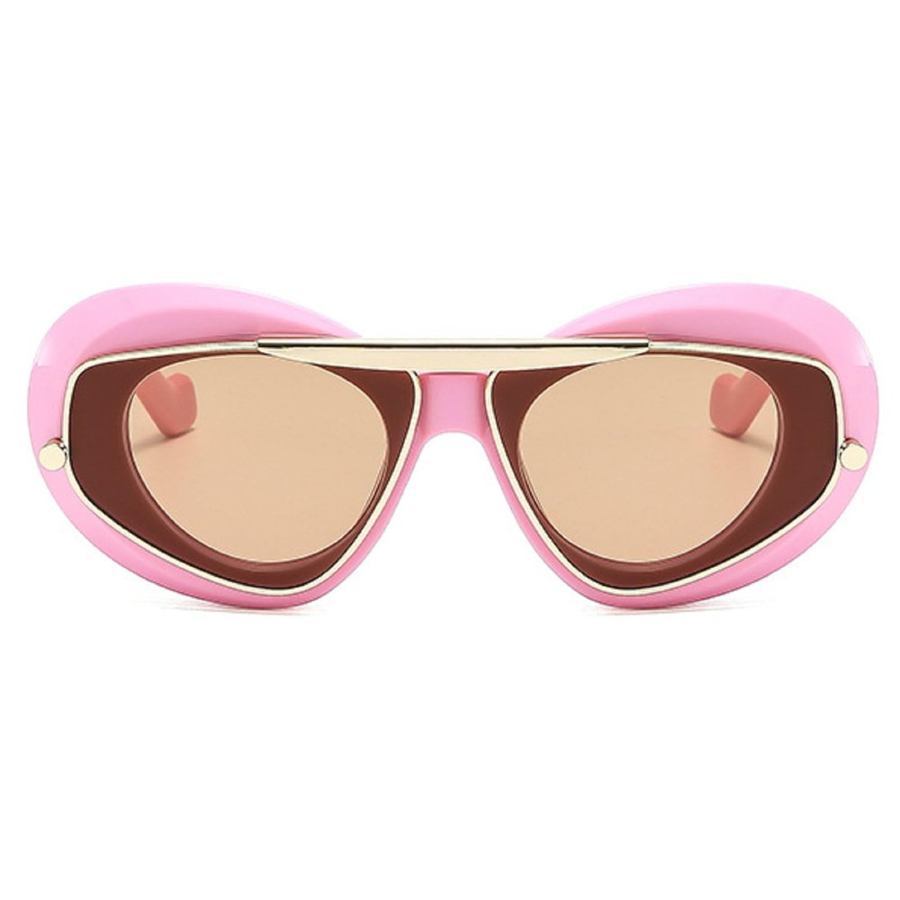 Trendy Cat Eye Sunglasses For Womens Thick Fashion Big Frame Sunnies Cute Oval Sun Glasses UV400 Metal Sun Glasses Shades (pink)