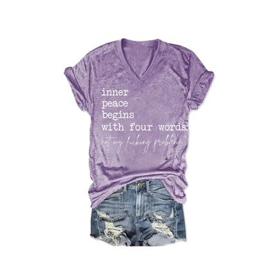 MOGUI The Path to Inner Peace Begins with Four Words Shirt Not My Fucking Problem T-Shirt Inner Peace Begins with Four Words Shirt Fun Graphic Tee Casual Vintage Tshirt Purple, 4X-Large
