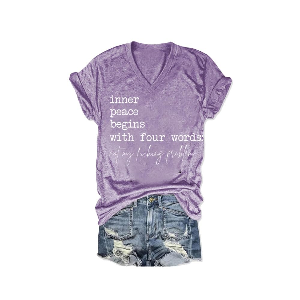 MOGUI The Path to Inner Peace Begins with Four Words Shirt Not My Fucking Problem T-Shirt Inner Peace Begins with Four Words Shirt Fun Graphic Tee Casual Vintage Tshirt Purple, 4X-Large