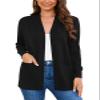 Veryoung Women's Long Sleeve V-Neck Open Front Cardigan Knit Duster Jacket Sweaters with Pockets, Black, XX-Large view 1