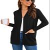 Veryoung Women's Long Sleeve V-Neck Open Front Cardigan Knit Duster Jacket Sweaters with Pockets, Black, XX-Large view 2