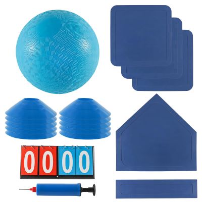 Fancemot Kickball Set with Bases and Ball - 8.5" Kickball, Rubber Throw Down Bases, Sports Traning Cones, 7" Pump and 14" Scoreboard - Perfect for Playground and Backyard Game
