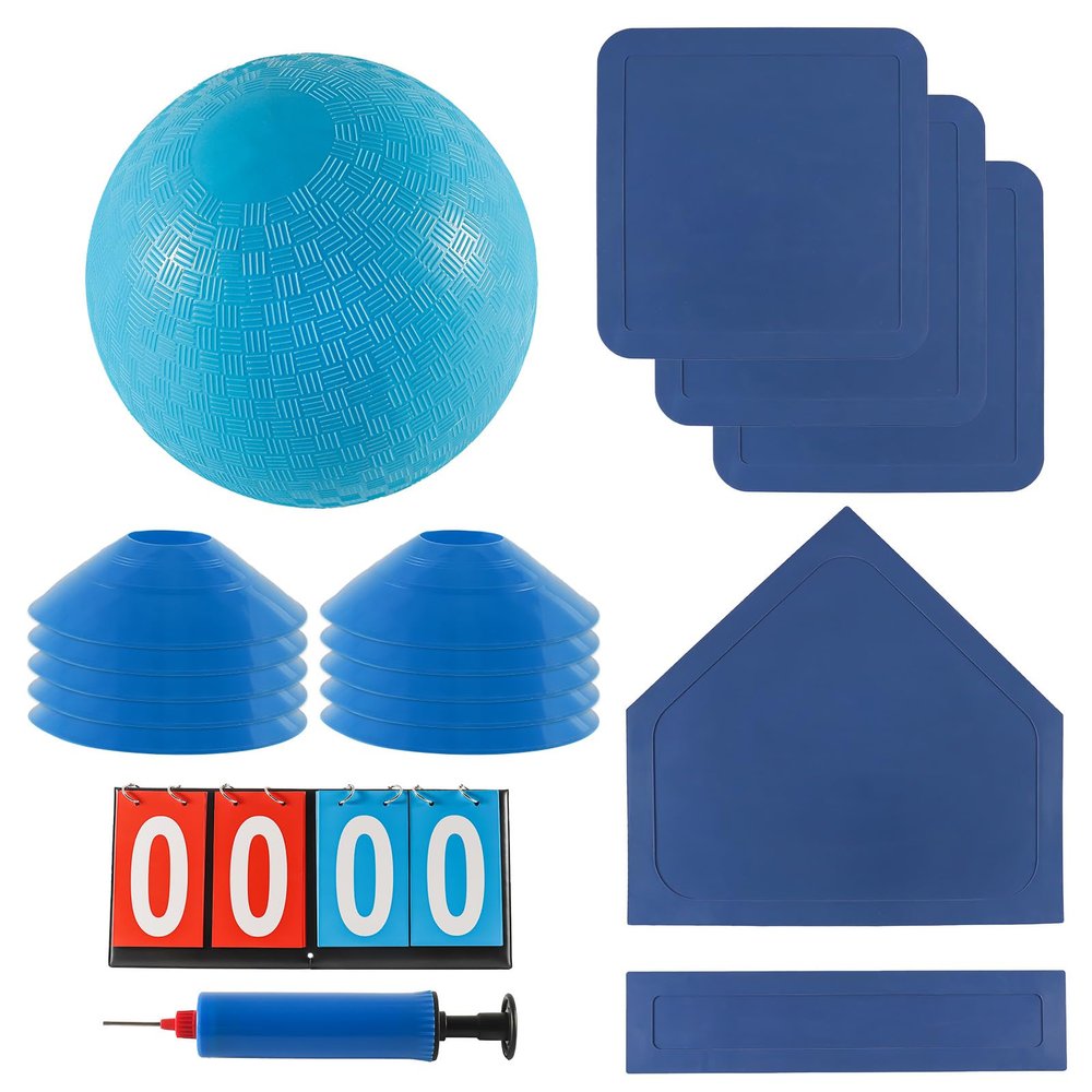 Fancemot Kickball Set with Bases and Ball - 8.5" Kickball, Rubber Throw Down Bases, Sports Traning Cones, 7" Pump and 14" Scoreboard - Perfect for Playground and Backyard Game