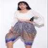 RaanPahMuang Sukhothai Traditional Mixed Fabric JonGrabaen Thai Pants, Small-Medium, Batik Cotton - Sukhothai - Blue view 2