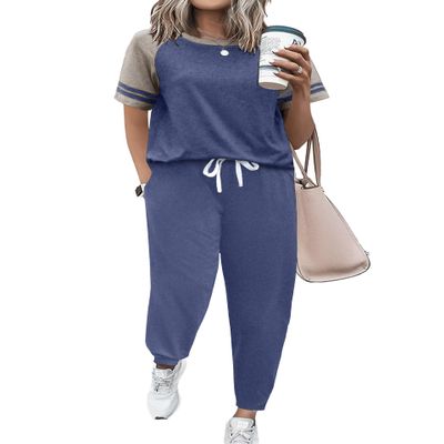 Ekouaer Lounge Sets for Women Two Piece Pajama Set Short Sleeve Crewneck Jogger Outfits and Sweatpants Tracksuit