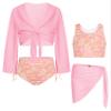Girls Floral Bathing Suit Long Sleeve Kimono 4 Piece Swimsuits for Girls 10-12 with Cover Up view 1
