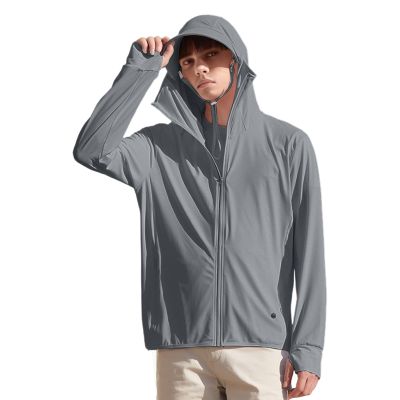 IBIH Men's UPF50+ Sun Protection Hoodie Long Sleeve Thumbhole Elastic Quick Dry Sun Shirts Full Zipper Fishing Jacket,Dark gray,Medium