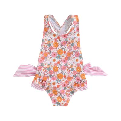 Toddler Kids Girl One Piece Swimsuit Floral Sleeveless Backless Swimwear Bowknot Ruffled Bathing Suit Beachwear (B-Orange, 2-3 Years)