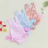 Toddler Kids Girl One Piece Swimsuit Floral Sleeveless Backless Swimwear Bowknot Ruffled Bathing Suit Beachwear (B-Orange, 2-3 Years) view 2