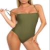 Colloyes Women's Army Green One Piece Bathing Suit with Adjustable Straps Bandeau One Piece Swimsuit Size Medium view 2