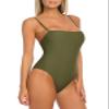 Colloyes Women's Army Green One Piece Bathing Suit with Adjustable Straps Bandeau One Piece Swimsuit Size Medium view 3