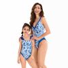 Mommy and Me Swimsuits One Piece Ruffle Tropical Floral Family Matching Swimwear Adjustable Shoulder Straps Two Piece Bikini Bathing Suit Sleeveless Swimming Sets Blue White 4-5 Years view 3