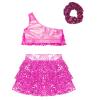 FEESHOW Kids Girls Sparkle Crop Tops with Skirts Outftis for Hip Hop Jazz Disco Party Dancing Performing Costume Hot Pink 16 Years view 4