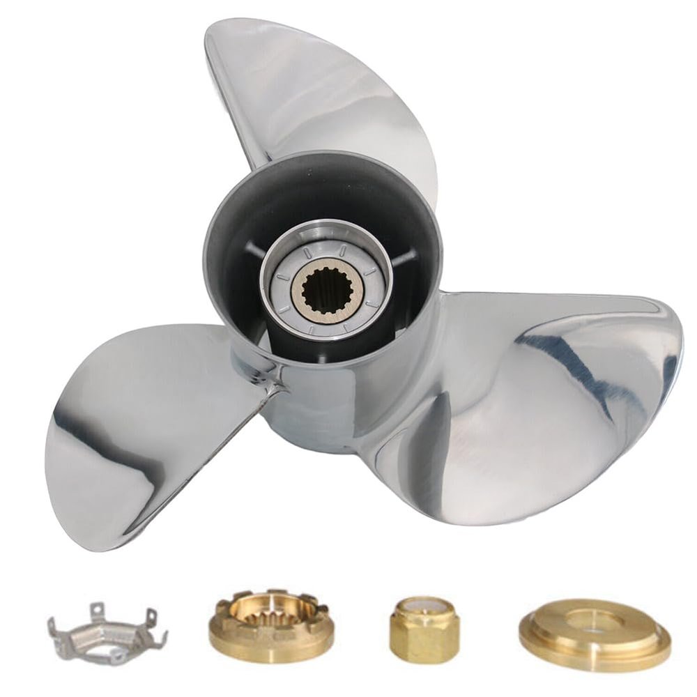 AQUAMNA Upgrade OEM Stainless Boat Propeller 13 7/8x17 fit Mercury Outboarde Engine 40-140hp,15 Spline,RH
