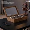 XHTLLO Wooden Watch Box with Glass Lid Display Case for 6 Watches, Soft Removable Slots Large Capacity Storage Organizer(6 bits) view 3