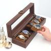 XHTLLO Wooden Watch Box with Glass Lid Display Case for 6 Watches, Soft Removable Slots Large Capacity Storage Organizer(6 bits) view 4
