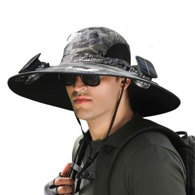 DASHENRAN Outdoor Wide Brim Sun Hat with Solar Fan-Fishing Hat Solar & USB Charging, Solar Fan Hats, Upf50+ (US, Alpha, One Size, Camouflage F)