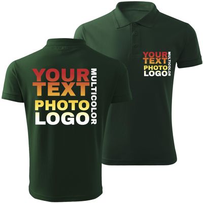 lepni.me Polo Shirts Custom 2 Sides Front and Back Print Personalized Text or Design Your Own Image (XXL Dark Green Multi Color)
