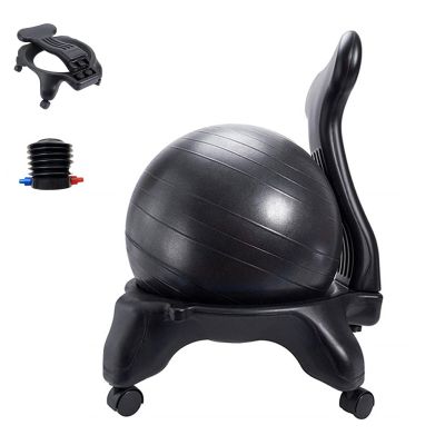 CMYUN Yoga Ball Chair Stability Ball Chair with Back Support, Desk Sitting Balls with Wheels & Air Pump, Ergonomic Balance Yoga Ball, Exercise Fitness Seat, 55cm