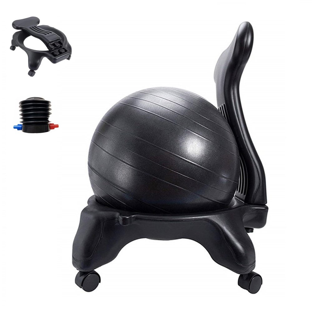 CMYUN Yoga Ball Chair Stability Ball Chair with Back Support, Desk Sitting Balls with Wheels & Air Pump, Ergonomic Balance Yoga Ball, Exercise Fitness Seat, 55cm