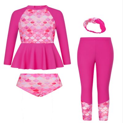 Girls Long Sleeve Swimsuit Mermaid Bathing Suit Rash Guard Swimwear 4 Piece Size 6-7