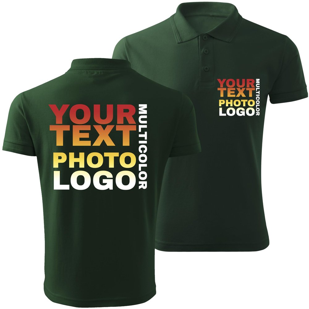 lepni.me Polo Shirts Custom 2 Sides Front and Back Print Personalized Text or Design Your Own Image (L Dark Green Multi Color)