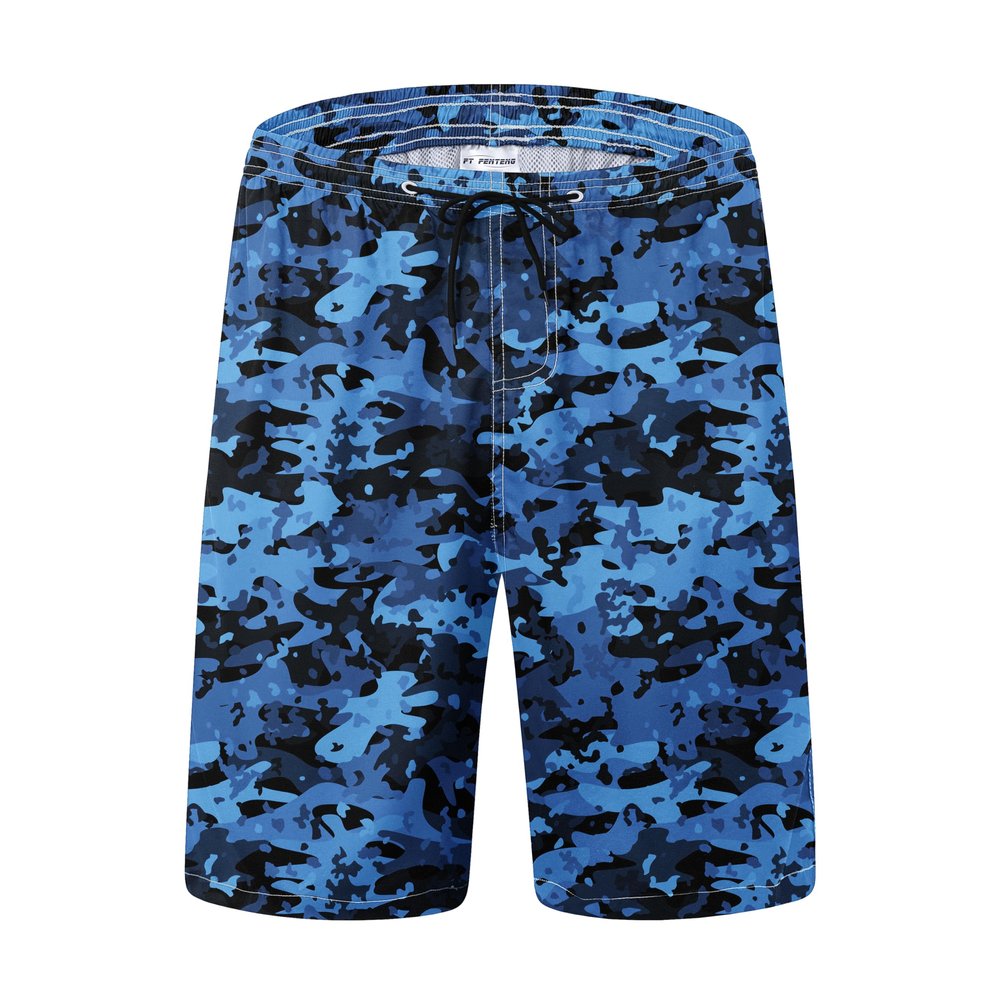 FT FENTENG Mens Swim Trunks for Men, Navy Camouflage Mens Board Shorts Swimwear Bathing Suit with Mesh Lining, Funny Hawaii Quick Dry Beach Shorts for Men Swimming Trunks, Large