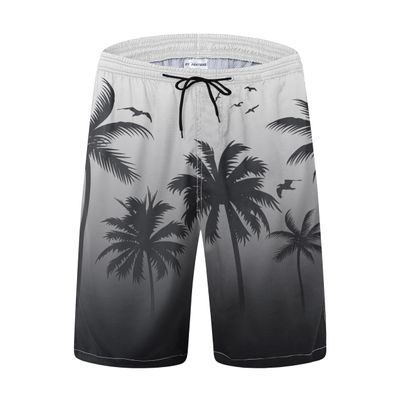 FT FENTENG Mens Swim Trunks, Black Grey Palm Tree Board Shorts Swimwear Bathing Suit with Mesh Lining, Funny Hawaii Quick Dry Beach Shorts for Swimming, Medium