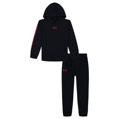 Under Armour Boys' 2-Piece Hoodie Set, Pullover Sweatshirt and Fleece Pants, Black Rival PO, 4