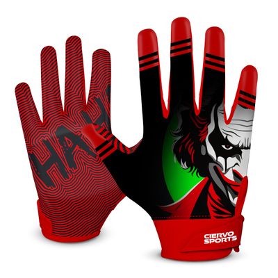CIERVO SPORTS Football Receiver Gloves for Adult & Youth Non-Slip Silicon Grip Gloves (Black/Red, Youth Small)