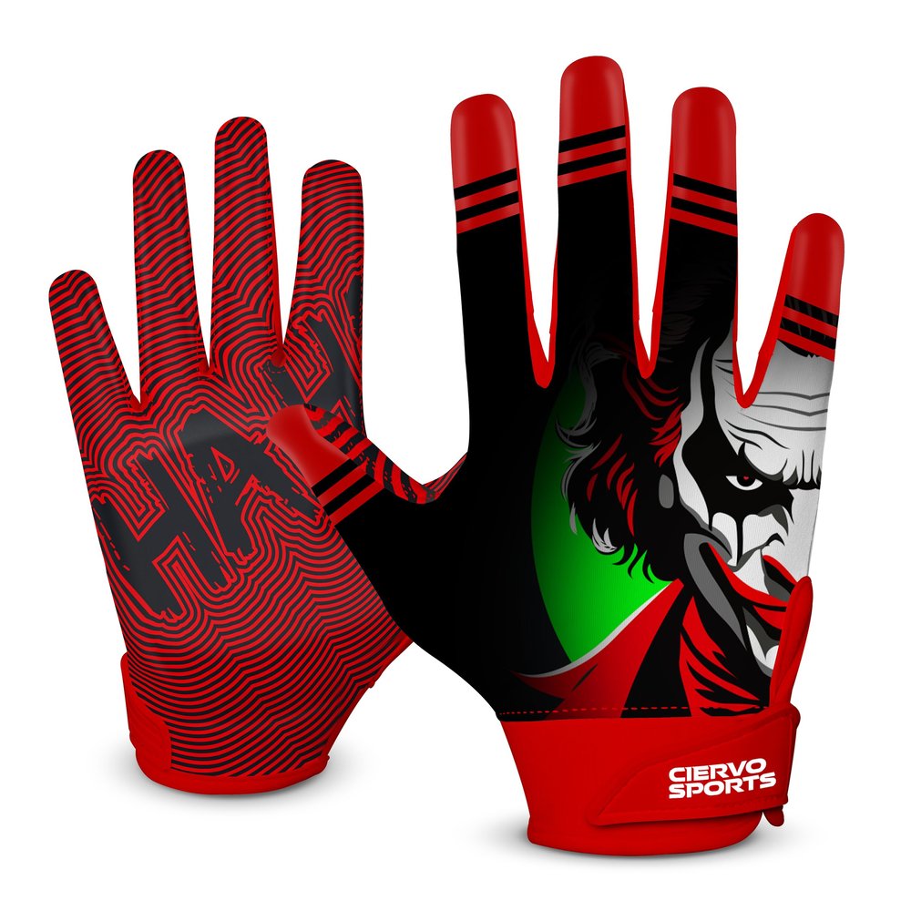 CIERVO SPORTS Football Receiver Gloves for Adult & Youth Non-Slip Silicon Grip Gloves (Black/Red, Youth Small)