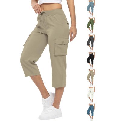 Cargo Capris for Women Womens Capris Cargos Womens Pants Casual Comfy Hiking Cargo Pants Trendy Womens Cargo Pants with Pockets Relaxed Fit Drawstring Summer Casual Pants with Pockets