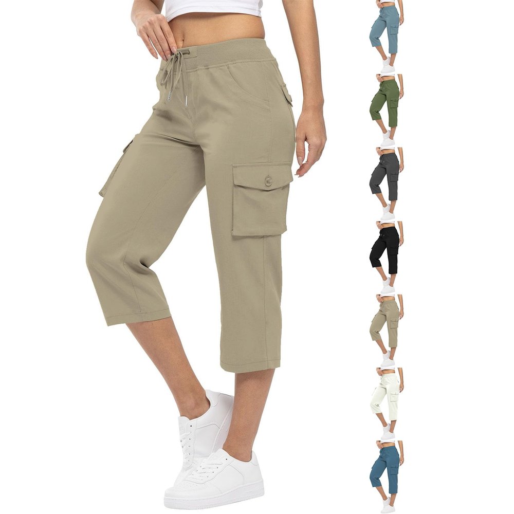 Cargo Capris for Women Womens Capris Cargos Womens Pants Casual Comfy Hiking Cargo Pants Trendy Womens Cargo Pants with Pockets Relaxed Fit Drawstring Summer Casual Pants with Pockets