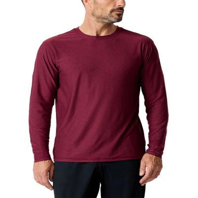 INTO THE AM Mens Performance Dri-Fit Long Sleeve Gym Shirt - Moisture-Wicking Plain Workout & Running Tee (Dark Maroon, X-Large)