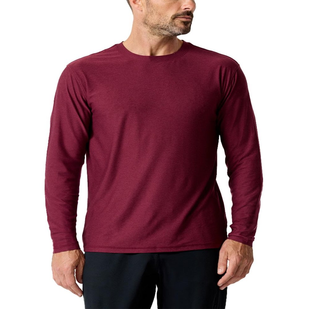 INTO THE AM Mens Performance Dri-Fit Long Sleeve Gym Shirt - Moisture-Wicking Plain Workout & Running Tee (Dark Maroon, X-Large)