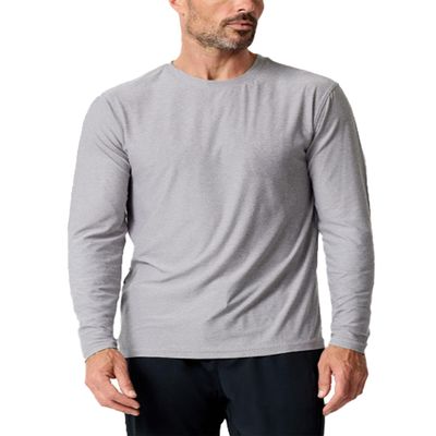 INTO THE AM Mens Performance Dri-Fit Long Sleeve Gym Shirt - Moisture-Wicking Plain Workout & Running Tee (Grey, Medium)