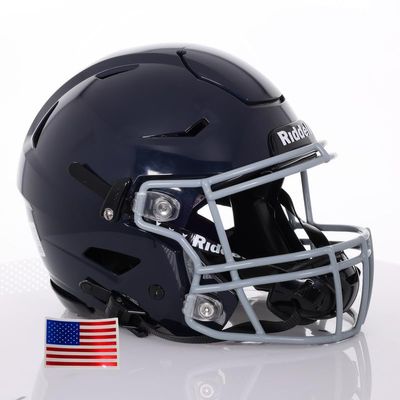 Riddell SpeedFlex Adult w/Light Gray SF-2BD Facemask + US Flag Decal (Navy Helmet, Small Helmet) - Green Gridiron