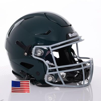 Riddell SpeedFlex Adult w/Light Gray SF-2BD Facemask + US Flag Decal (Forest Green Helmet, Small Helmet) - Green Gridiron