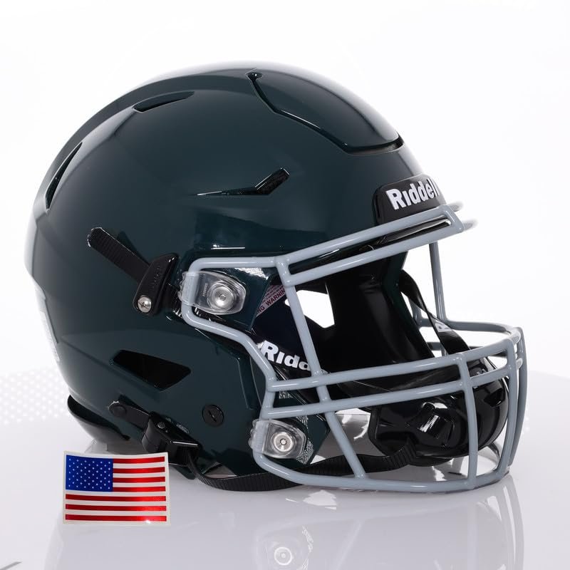 Riddell SpeedFlex Adult w/Light Gray SF-2BD Facemask + US Flag Decal (Forest Green Helmet, Small Helmet) - Green Gridiron