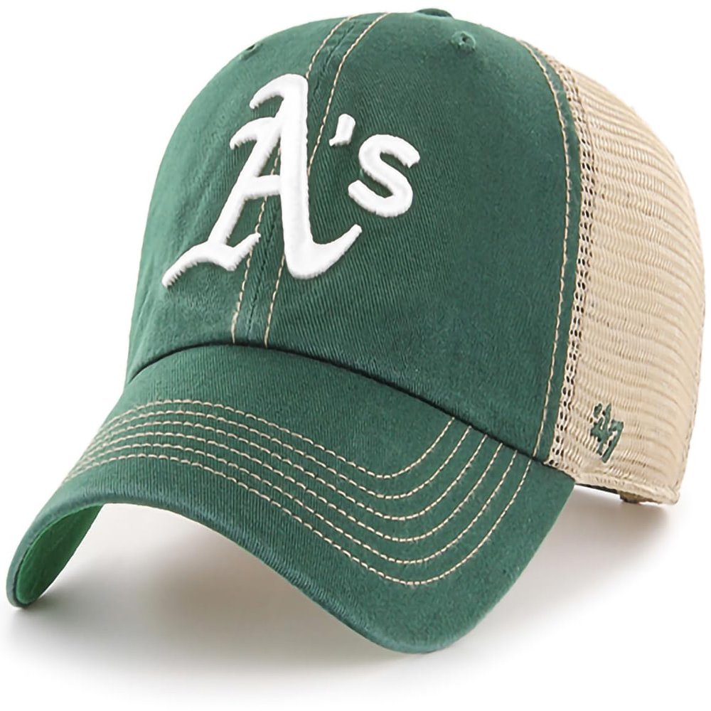 47 MLB Trawler Team Color Mesh Trucker Clean Up Adjustable Hat, Adult One Size Fits All - Oakland Athletics Green