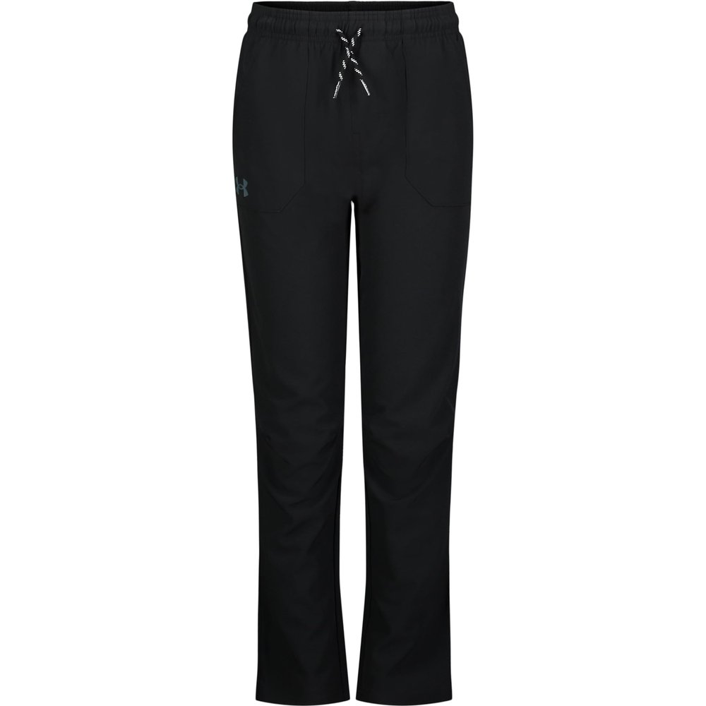 Under Armour Boys' Woven Tech Pants, 4-Way Stretch Fabric & Drawstring Closure, Outdoor Collection, Black Tech, YS