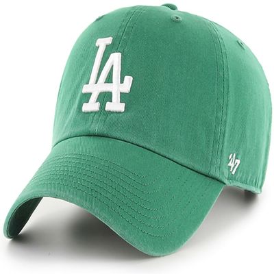 47 MLB Kelly Green Primary Logo Clean Up Adjustable Strap Hat Cap, Adult One Size Fits All - Los Angeles Dodgers