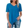 XUNRYAN Womens V-Neck Tops Summer Solid Short Sleeve T Shirt 2024 Trendy Basic Tee Casual Tunic Blouses Fashion Clothes Sky Blue view 1