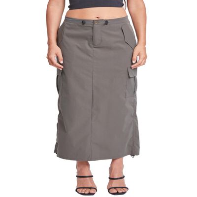 YMI Jeans Women's Midi Cargo Parachute Skirt, Olive, 03