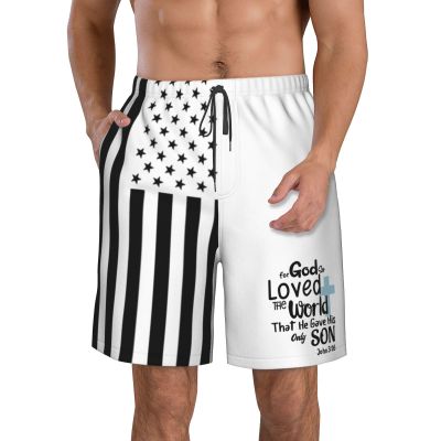for God So Loved The World That He Gave His Only Son John 3:16 Men's Swim Trunks Running Shorts Beach Shorts Large White