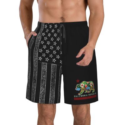 California Republic California Bear I Love Califor Men's Swim Trunks Swim Shorts Running Shorts Beach Shorts 3XL White