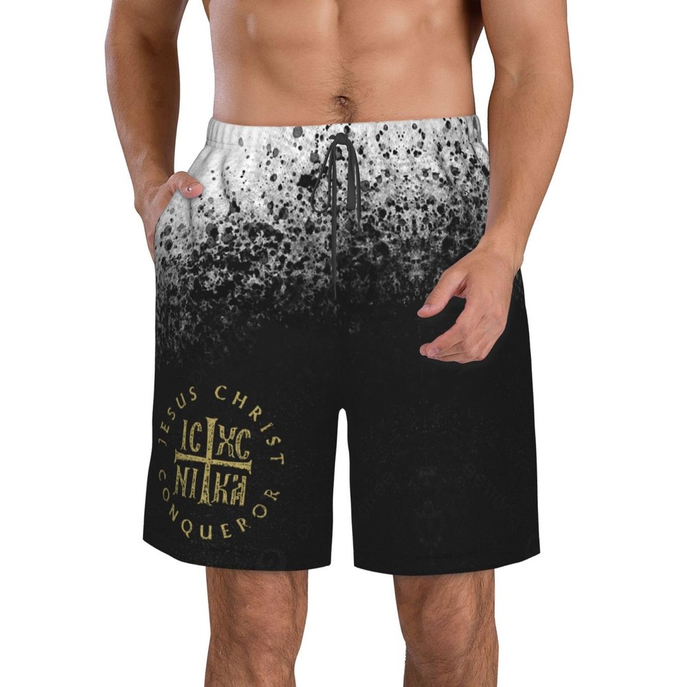 Icxc Nika Cross Orthodox Christian Jesus Christ Men's Swim Trunks Swim Shorts Running Shorts Men's Beach Shorts 3XL White