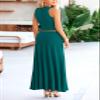 PRETTYGARDEN Women's 2 Piece Maxi Skirt Sets Casual Summer Knit Cropped Tank Top High Waisted Long Skirts Outfit (Blue Green,Small) view 2
